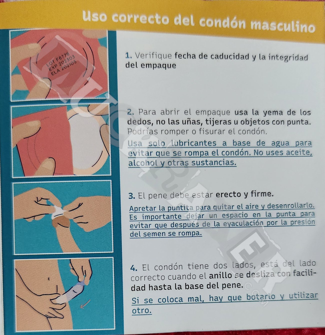 The 2nd page of an IOM condom instruction pamphlet