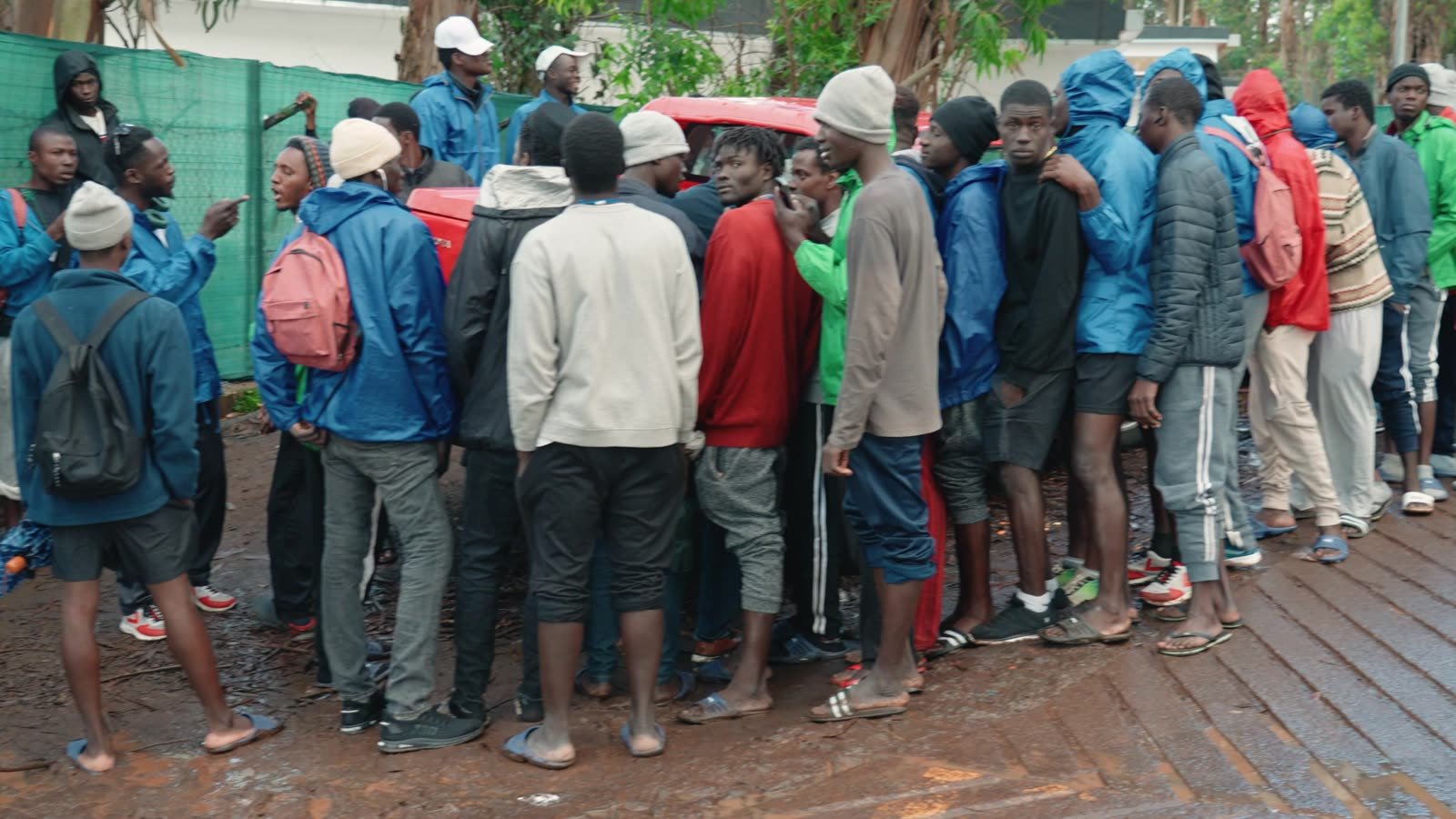 Migrants outside a camp in the Canary Islands.