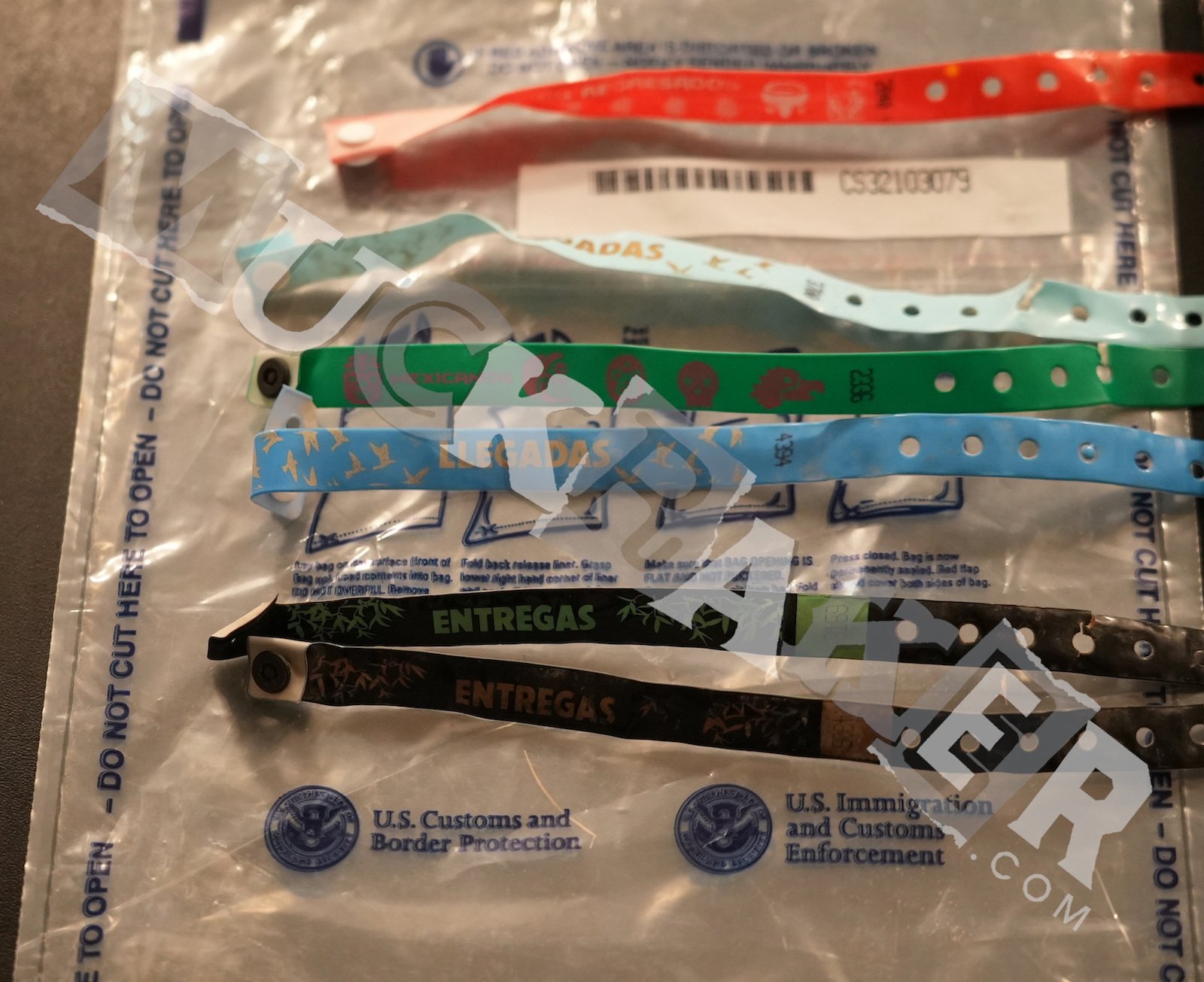 A photo of various wristbands that the cartel puts on illegal aliens when they smuggle them into the United States