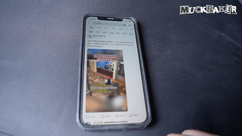 A photo of a cell phone that is displaying a Chinese TikTok video