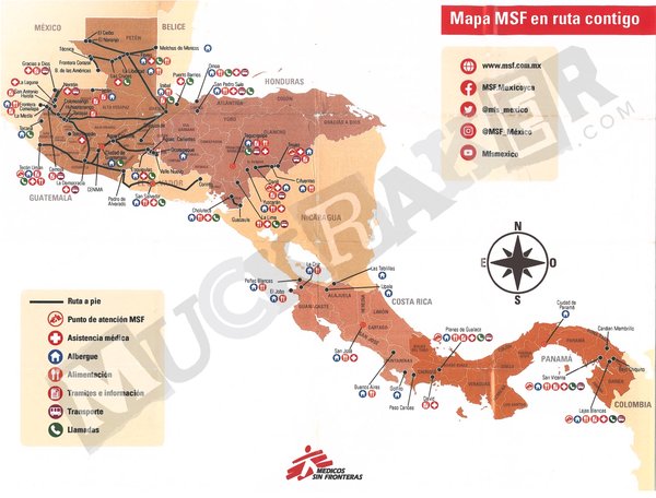 The front of a migration route map by Doctors Without Borders