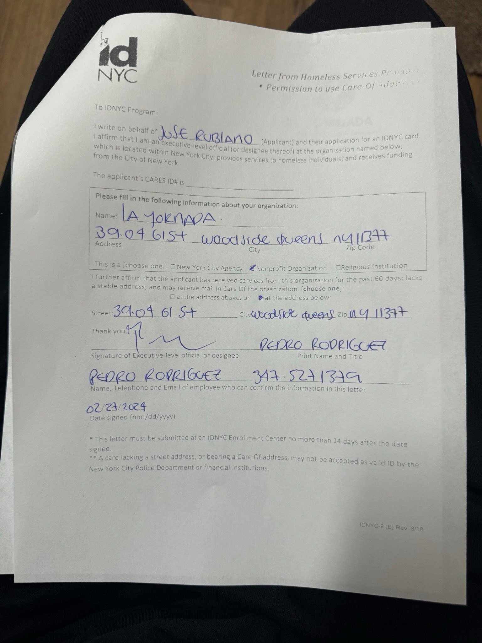 Fraudulent IDNYC document from La Jornada