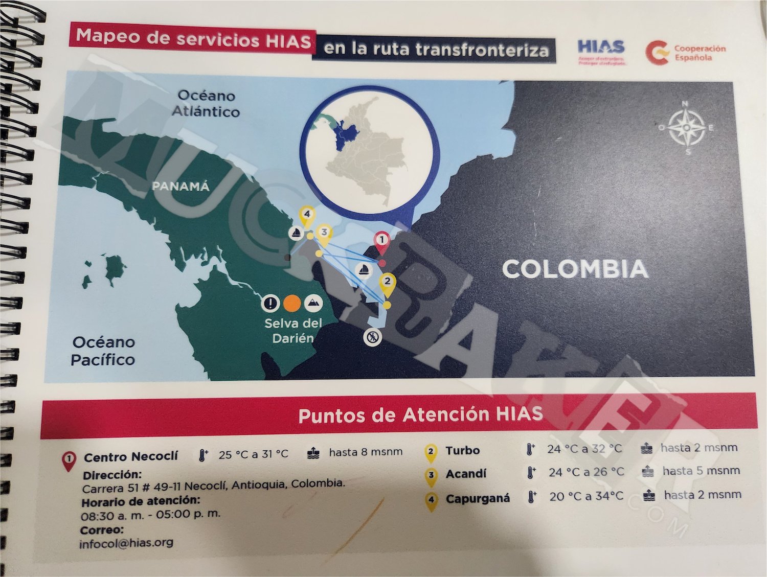 A HIAS map that shows two entry points into the Darién Gap from Colombia
