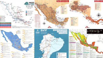 A collage of six different migration route maps by various organizations