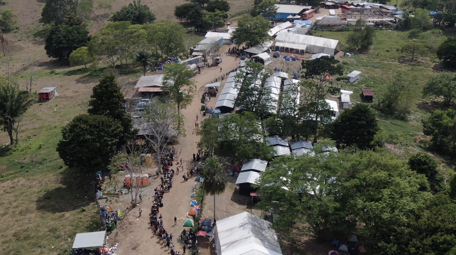 A drone shot of Lajas Blancas refugee camp in Panama