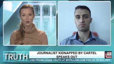 A photo of Anthony Rubin an Emerald Robinson discussing cartel kidnapping