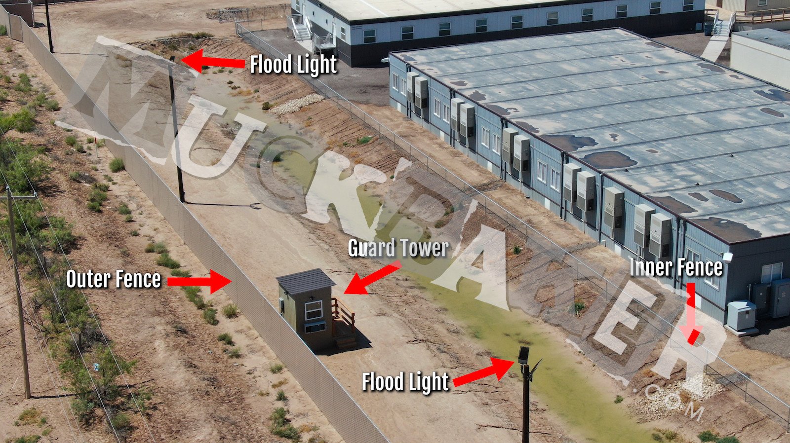 A drone shot of an illegal alien compound that looks like a concentration camp in Pecos, Texas