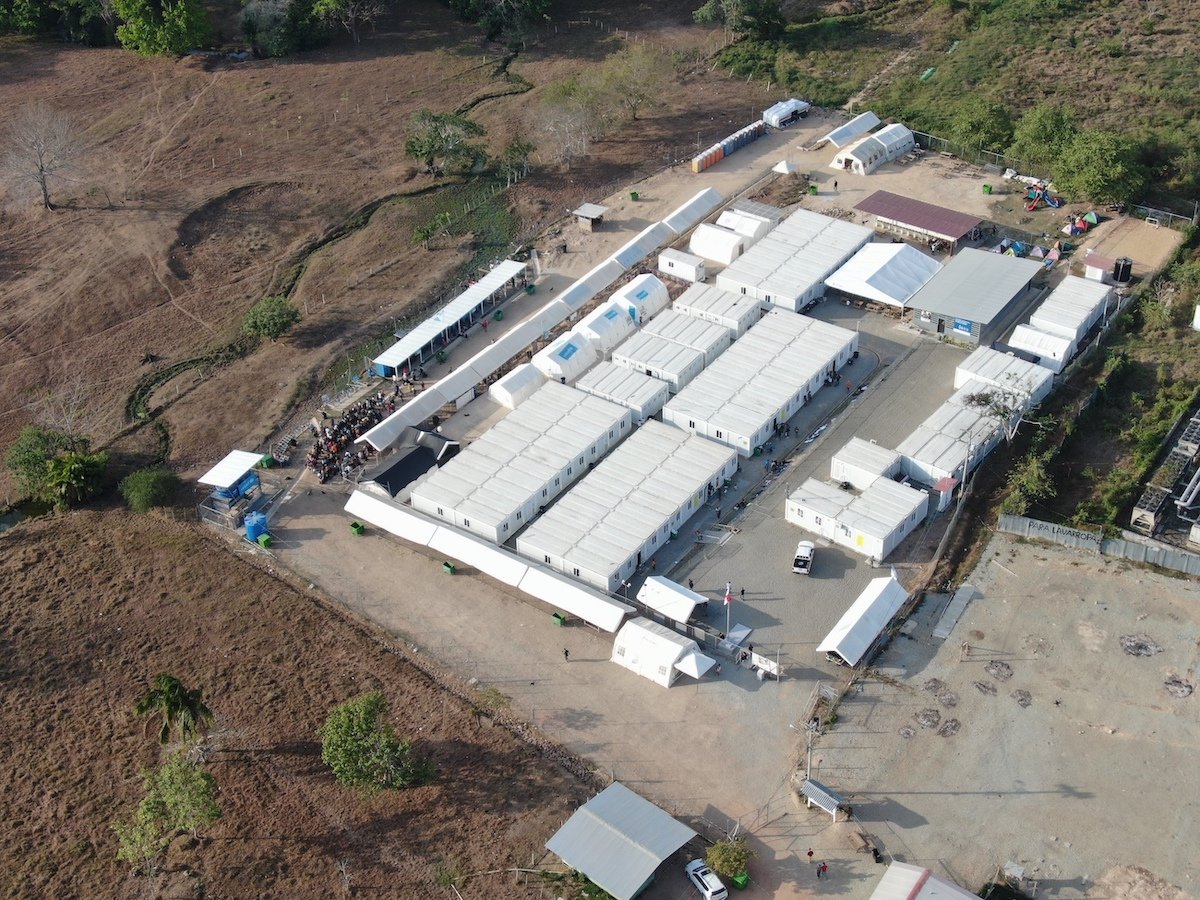 A drone shot of San Vicente refugee camp in Panama