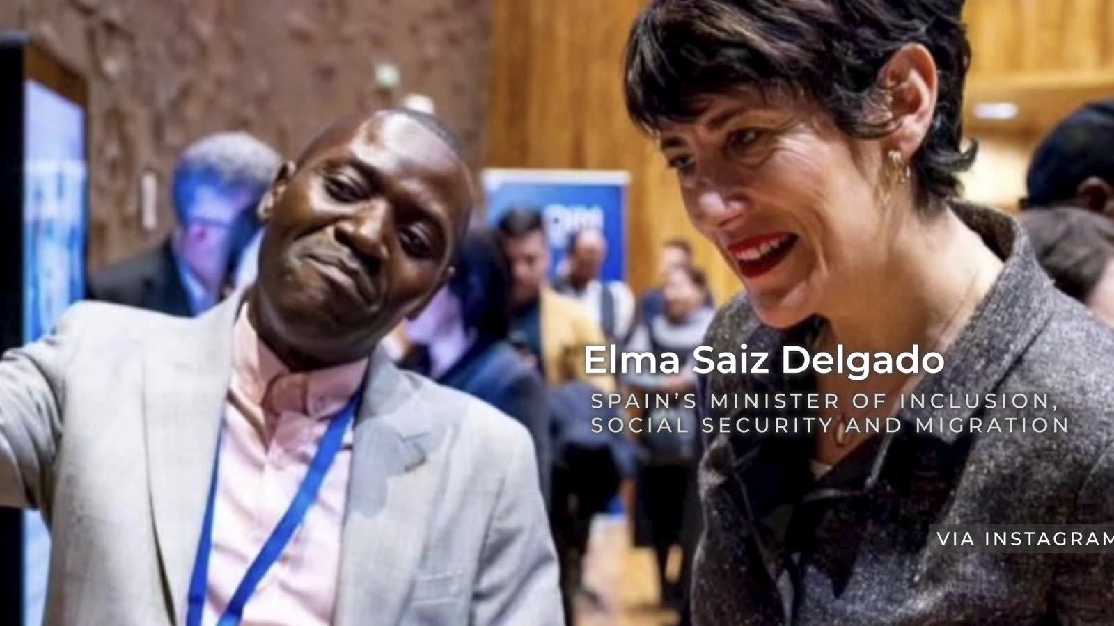 Sheikh M. Kromah with Elma Saiz, Spain's Minister of Inclusion, Social Security and Migration.